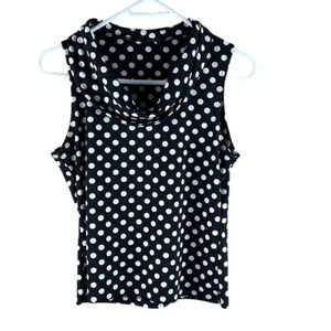 Retro Petite Sleeveless Top with Cowl Neck in Polka Dot Print